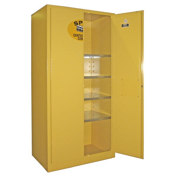 Securall 36 Cu.Ft Counter High Mobile Cabinet w/Casters Spill Containment Cabinet, Self-Latch 2-Door, Yellow - SCC272