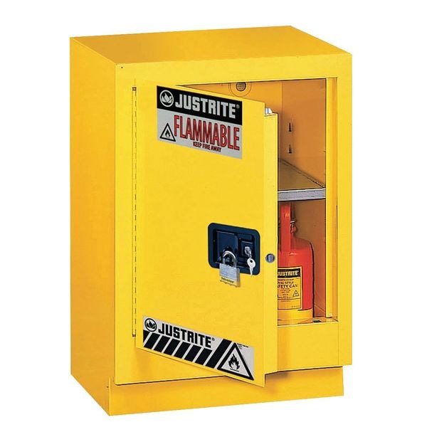 Justrite Flammable Cabinet, 15 gal, 1 Shelves, Steel, 24 in W x 35 3/4 in H x 21 5/8 in D, Yellow - 882410