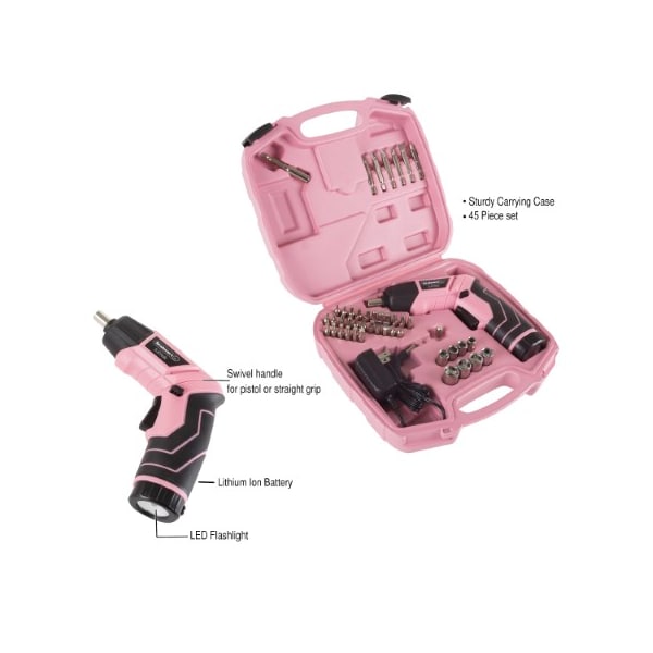Fleming Supply 45-piece Pivoting Screwdriver, Cordless Power Tool with Rechargeable 3.6V Lithium Battery, and Case - 178947ATM