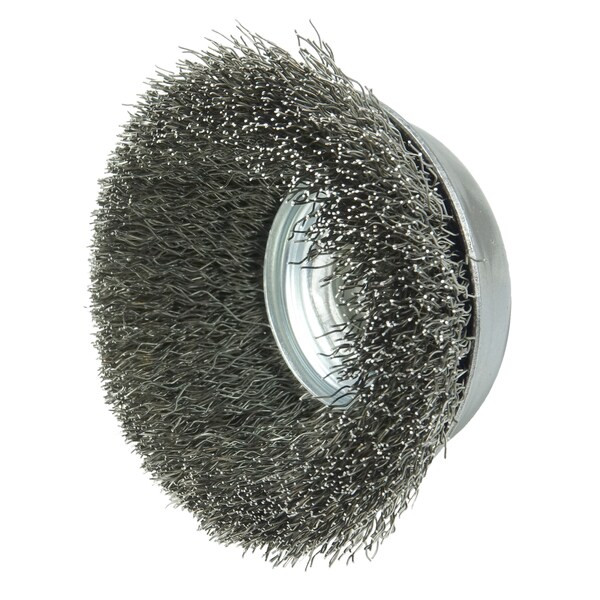 Weiler 3-1/2" Crimped Wire Cup Brush .014" Stainless Steel Fill M10x1.25 Nut - 13182
