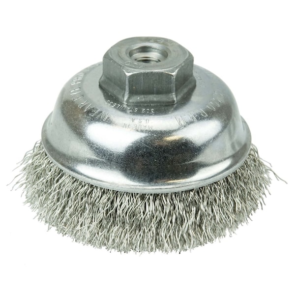 Weiler 3-1/2" Crimped Wire Cup Brush .014" Stainless Steel Fill M10x1.25 Nut - 13182