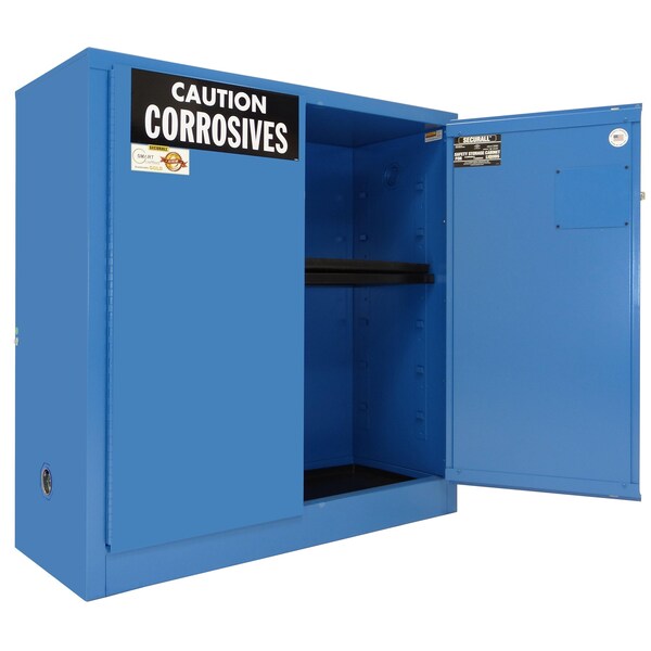 Securall 30 Gallon Acid/Corrosive Storage Cabinet, Self-Latch Standard 2-Door, Blue - C130