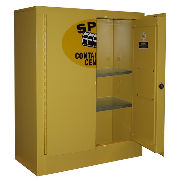 Securall 8 Cu.Ft Wall Mount Spill Containment Cabinet, Self-Latch Standard 2-Door, Yellow - SCC132