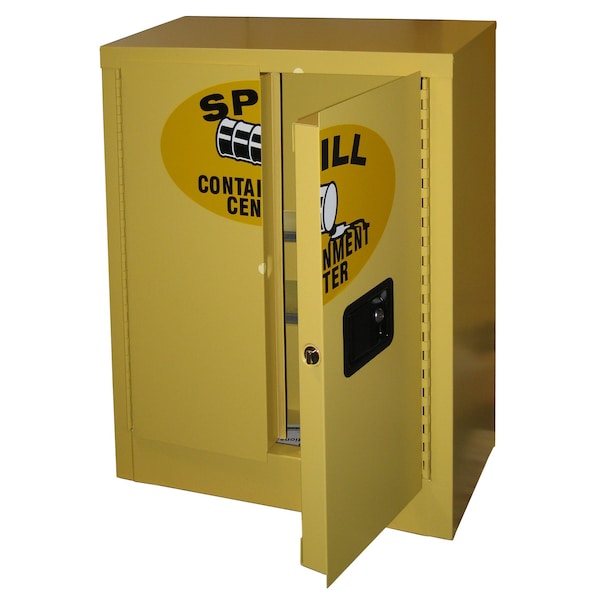 Securall 8 Cu.Ft Wall Mount Spill Containment Cabinet, Self-Latch Standard 2-Door, Yellow - SCC132