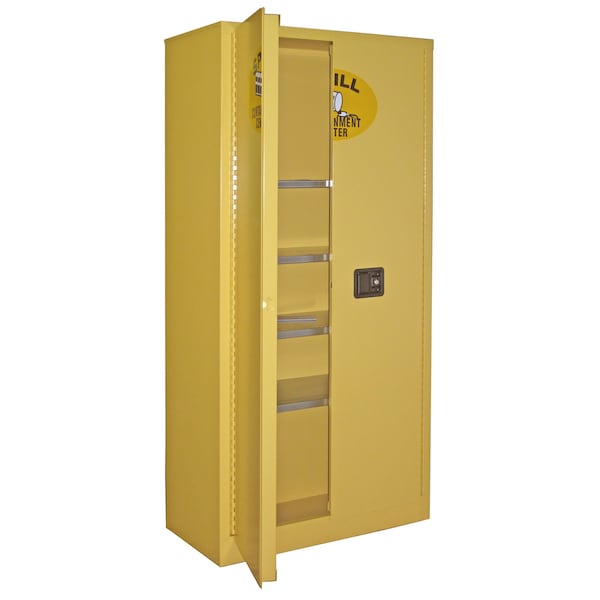 Securall 27 Cu.Ft Full Size Stationary Spill Containment Cabinet, Self-Latch Standard 2-Door, Yellow - SCC172