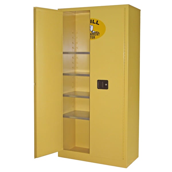 Securall 27 Cu.Ft Full Size Stationary Spill Containment Cabinet, Self-Latch Standard 2-Door, Yellow - SCC172