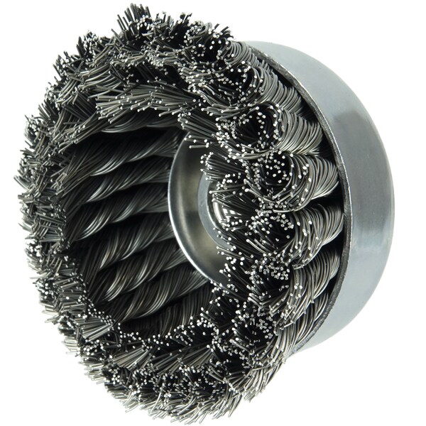 Weiler 4" Double Row Knot Wire Cup Brush .023" Steel Fill 5/8"-11 UNC Nut - 94012