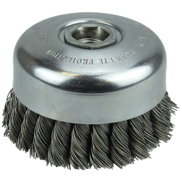 Weiler 4" Double Row Knot Wire Cup Brush .023" Steel Fill 5/8"-11 UNC Nut - 94012