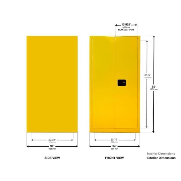 Justrite 55 gal, 1 Shelves, 18-Gauge Steel, 34 in W x 65 in H x 34 in D, white - 8962253