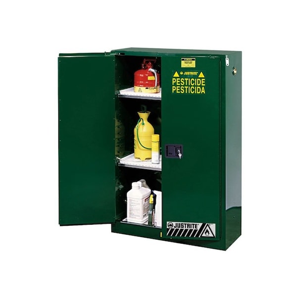 Justrite 90 gal, 2 Shelves, 18-Gauge Steel, 43 in W x 65 in H x 34 in D, Green - 899024
