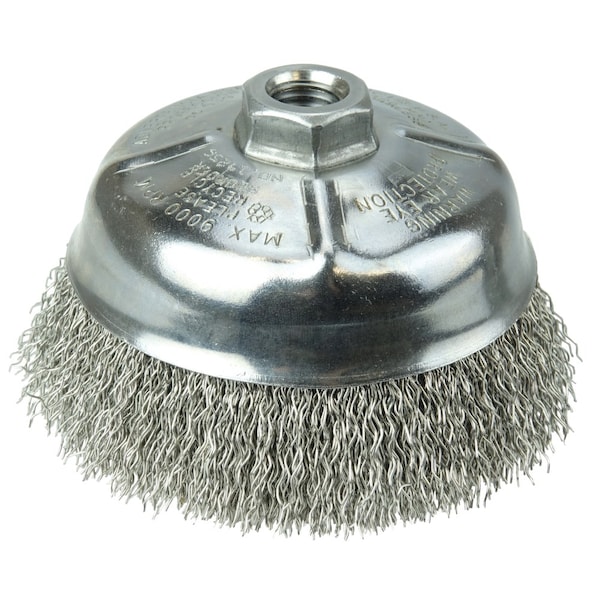 Weiler 5" Crimped Wire Cup Brush .020" Stainless Steel Fill 5/8"-11 UNC Nut - 14256