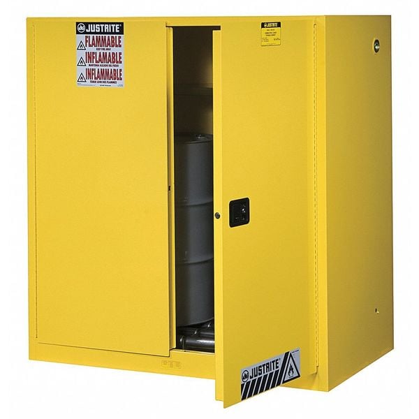Justrite Flammables Safety Cabinet, 60 gal [(2) 30-gal Drums], 1 Shelves, Steel, 43 in W x 65 in H x 34 in D - 899070