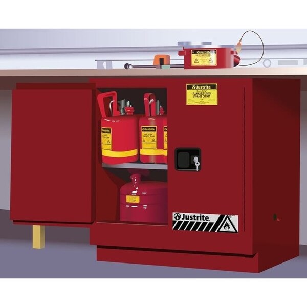 Justrite 22 gal, 1 Shelves, 18-Gauge Steel, 35 in W x 35 in H x 22 in D, Red - 892301