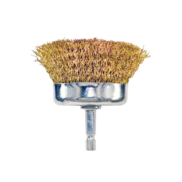 Shark Industries Cup Brush 3" With Hex Mandrel .016 Brass Coated Wire - 14033