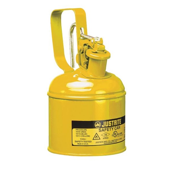 Justrite Safety Can, Steel, 1/4 gal, Yellow, 4 7/8 in Dia., Diesel - 10111