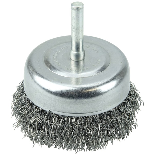 Weiler Wolverine 3" Crimped Wire Cup Brush .014" Steel Fill 1/4" Stem - 36230
