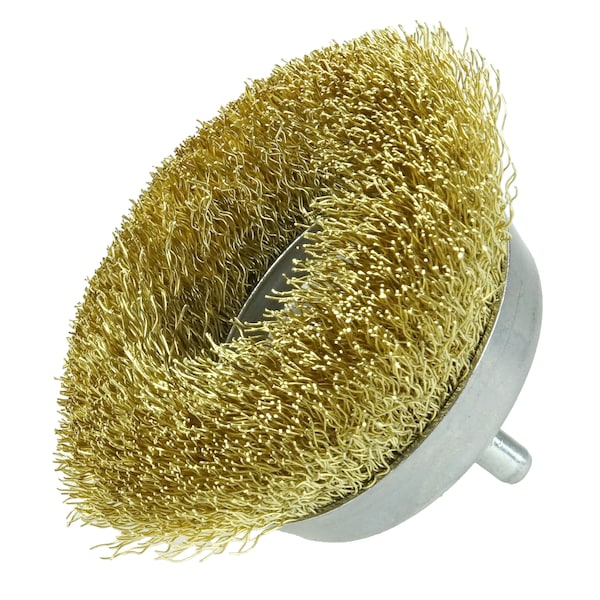 Weiler 2-3/4" Crimped Wire Utility Cup Brush .0118" Brass Fill 1/4" Stem - 14311