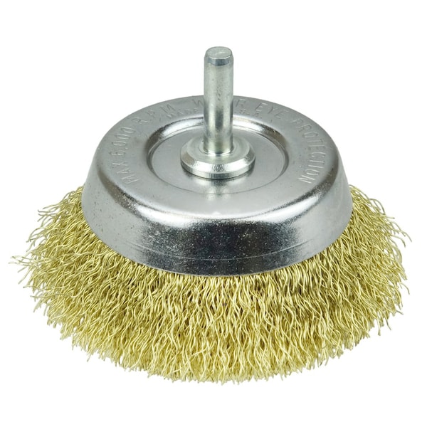 Weiler 2-3/4" Crimped Wire Utility Cup Brush .0118" Brass Fill 1/4" Stem - 14311