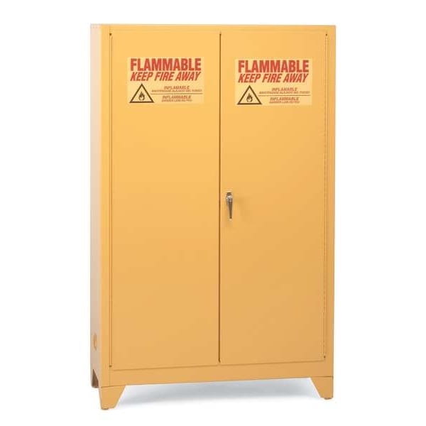 Eagle Mfg Flammables Safety Cabinet, 60 gal, 2 Shelves, Steel, 34 in W x 69 in H x 34 in D, Yellow - 1962XLEGS