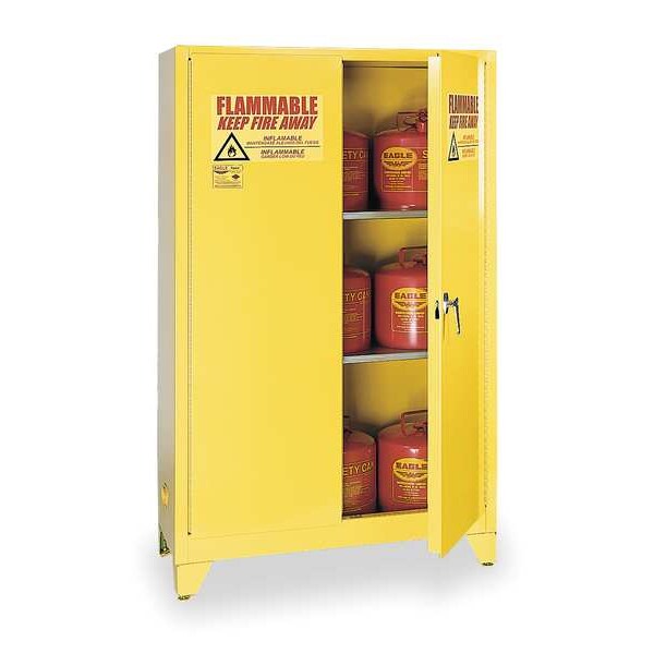 Eagle Mfg Flammables Safety Cabinet, 60 gal, 2 Shelves, Steel, 34 in W x 69 in H x 34 in D, Yellow - 1962XLEGS