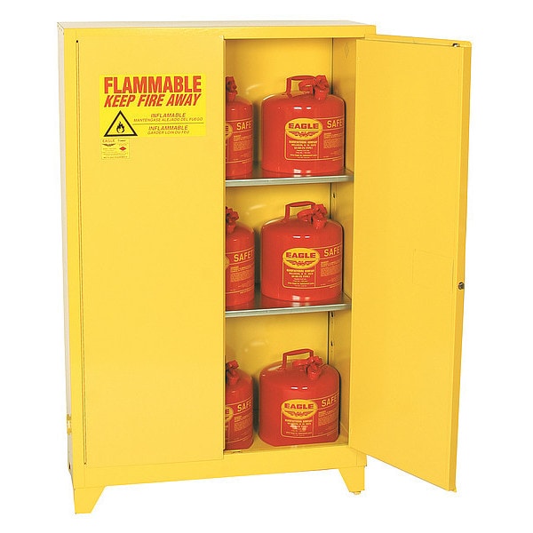 Eagle Mfg Flammables Safety Cabinet, 60 gal, 2 Shelves, Steel, 34 in W x 69 in H x 34 in D, Yellow - 1962XLEGS