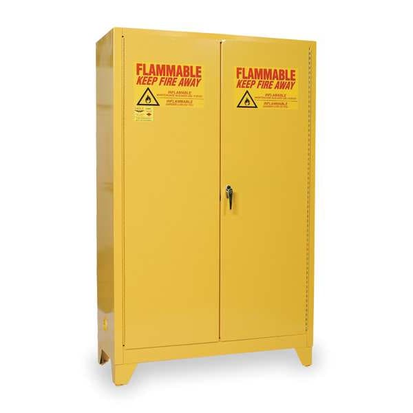 Eagle Mfg Flammables Safety Cabinet, 60 gal, 2 Shelves, Steel, 34 in W x 69 in H x 34 in D, Yellow - 1962XLEGS