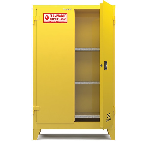 Strong Hold Flammable Safety Cabinet, 45 gal., 45 gal, 3 Shelves, 14 ga. Steel, 43 in W x 18 in D - 45FS-MC-3