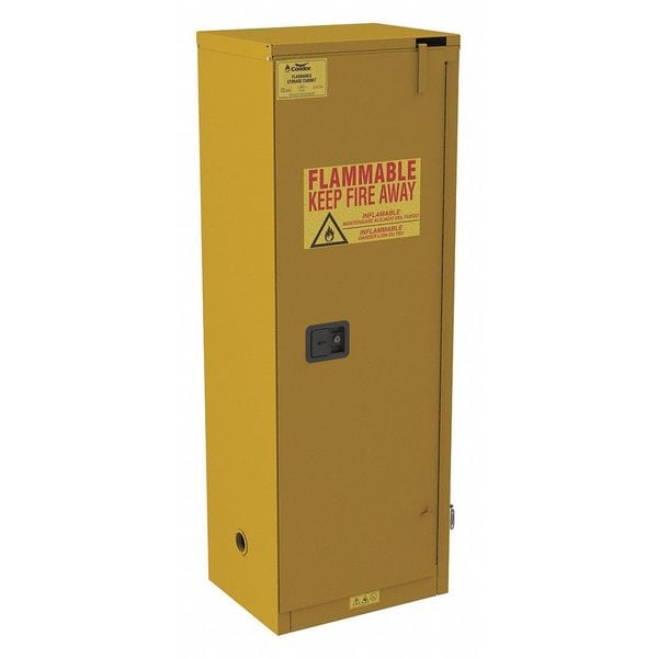 Condor Flammables Safety Cabinet, 24 gal, 3 Shelves, Steel, 23 in W x 65 in H x 18 in D, Yellow - 491M70
