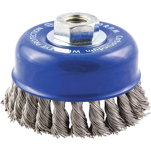 Zoro Select Cup Brush, Wire 0.020" dia., SS, Max. RPM: 9, 000 RPM - 66254442954