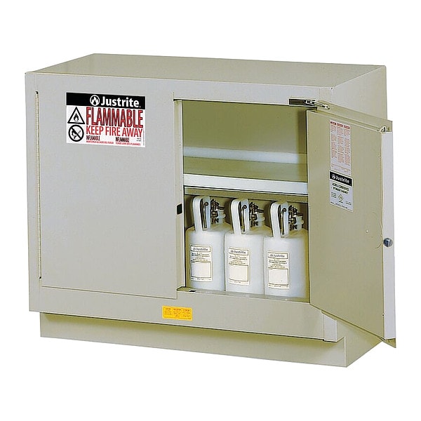 Justrite Flammable Cabinet, 31 gal, 1 Shelves, Steel, 48 in W x 35 3/4 in H x 21 5/8 in D, Silver - 884824