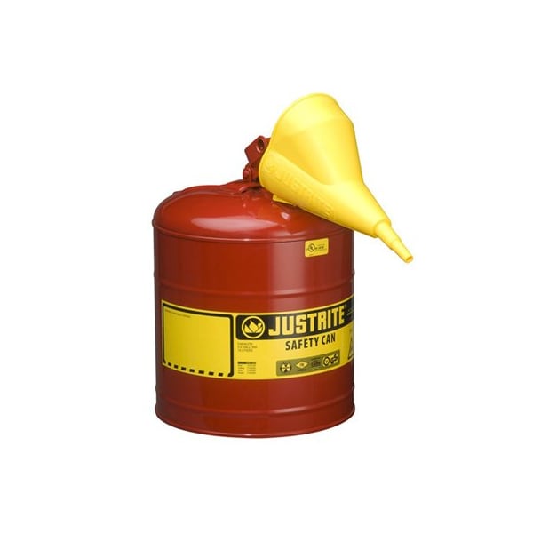 Justrite Safety Can, Steel/Polypropylene Funnel, 5 gal, Red, 11 3/4 in Dia. - JT7150110
