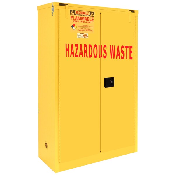 Securall 45 Gallon Hazardous Waste Can Storage Cabinet, Self-Close, Self-Latch Safe-T-Door, Yellow - W3045
