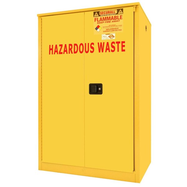 Securall 75 Gallon Hazardous Waste Drum Storage Cabinet, Self-Close, Self-Latch Safe-T-Door, Yellow - W2075