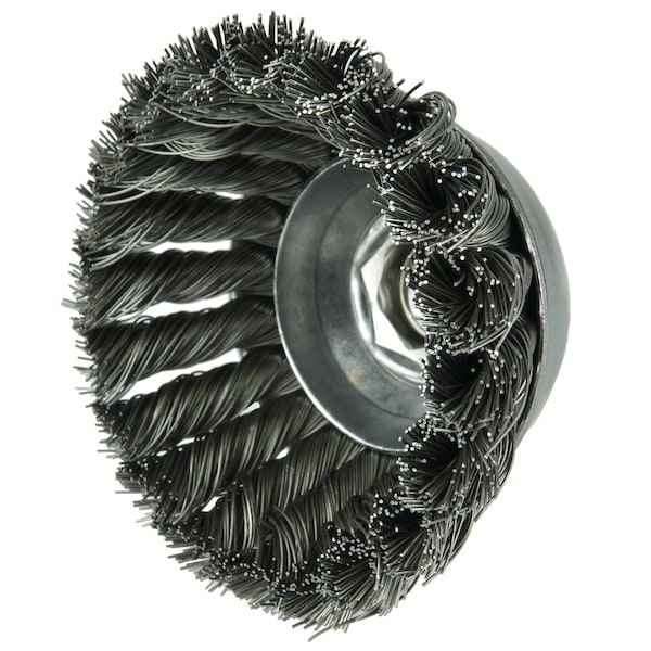 Weiler 3-1/2" Single Row Knot Wire Cup Brush .014" Steel Fill 5/8"-11 UNC Nut - 12736