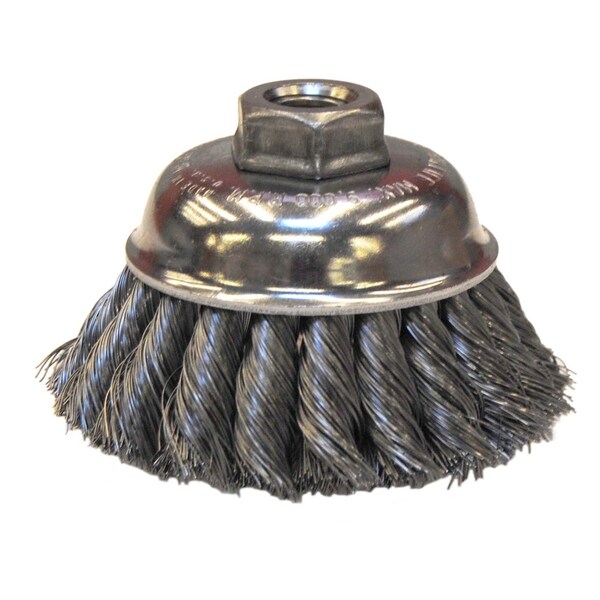 Weiler 3-1/2" Single Row Knot Wire Cup Brush .014" Steel Fill 5/8"-11 UNC Nut - 12736