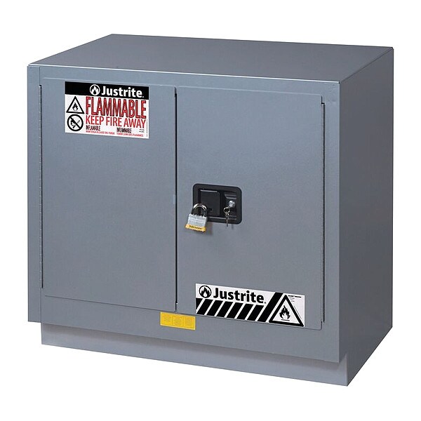 Justrite Flammable Cabinet, 23 gal, 1 Shelves, Steel, 36 in W x 35 3/4 in H x 21 5/8 in D, Silver - 883624
