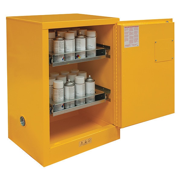 Condor Flammables Safety Cabinet, 12 gal, 2 Shelves, Steel, 23 in W x 35 in H x 18 in D, Yellow - 491M59