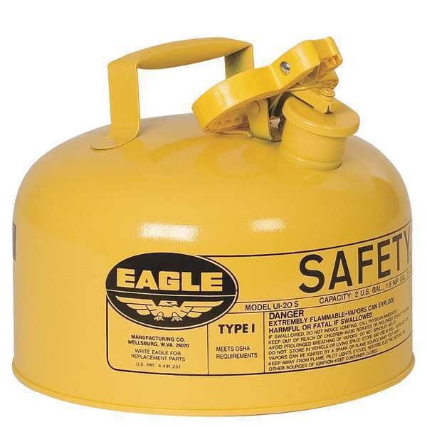 Eagle Mfg Safety Can, Galvanized steel, 2 gal, Yellow, 11 1/4 in Dia., Diesel - UI20SY