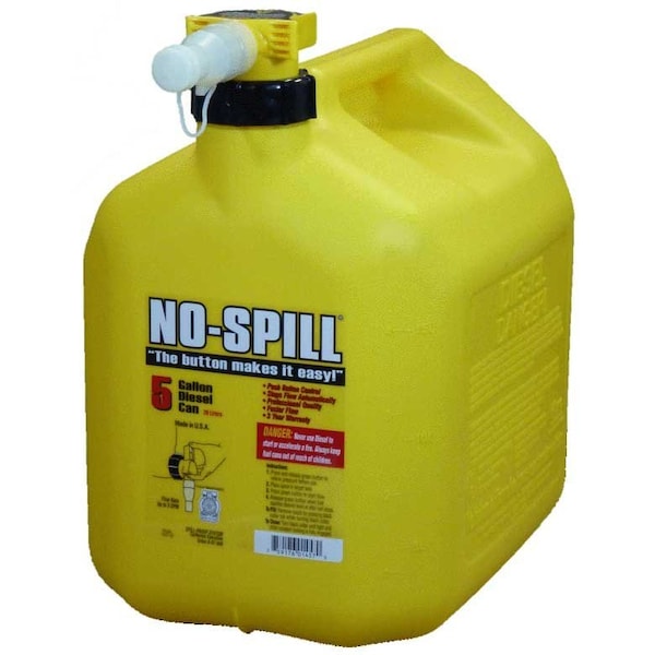 No-Spill Fuel Can, Plastic, 5 gal, Yellow, Diesel - 1457