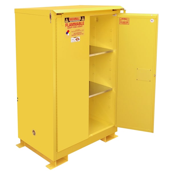Securall Weatherproof Flammable Storage, 90 gal, 2 Shelves, Galvannealed Steel, 43 in W x 71 in H x 31 in D - A390WP1