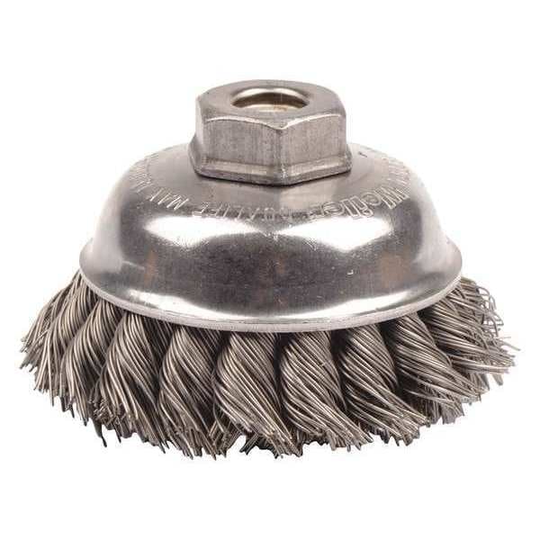 Weiler 3-1/2" Single Row Knot Wire Cup Brush .023" Steel Fill 3/8"-24 UNF Nut - 13153