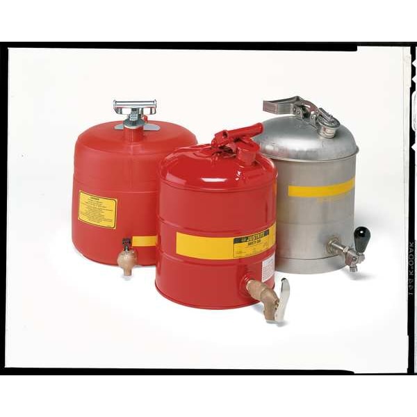 Justrite Safety Can, Steel, Brass, 5 gal, Red, 11 3/4 in Dia., Flammables - 7150150