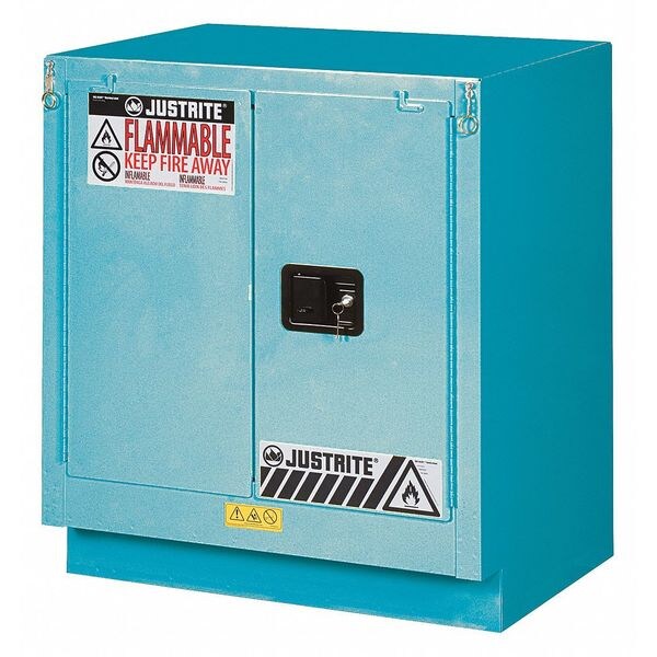 Justrite Corrosive Safety Cabinet, 19 gal, 1 Shelves, Steel, 30 in W x 35-3/4" H x 21-5/8 in D, Blue - 8831222