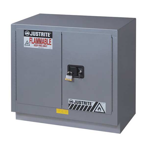 Justrite Flammable Cabinet, 23 gal, 1 Shelves, Steel, 36 in W x 35 3/4 in H x 21 5/8 in D, Silver - 883604