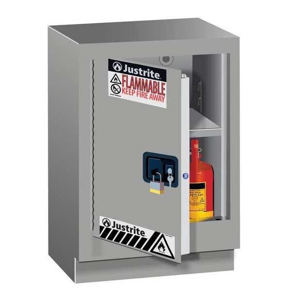Justrite Flammable Cabinet, 15 gal, 1 Shelves, Steel, 24 in W x 35 3/4 in H x 21 5/8 in D, Silver - 882414