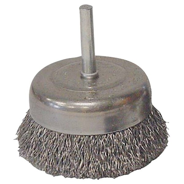 Weiler Wire Cup Brush, 3 in Dia, 1/4 in Arbor/Shank, 0.014 in Dia Bristle, Carbon Steel Bristle - 36030