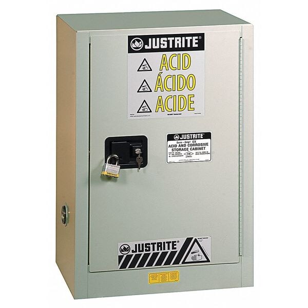 Justrite Corrosive Safety Cabinet, 15 gal, 1 Shelves, Steel, 24 in W x 35-3/4" H x 21-5/8 in D - 8825072