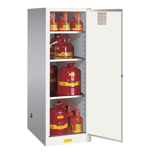 Justrite 54 gal, 3 Shelves, 18-Gauge Steel, 23.25 in W x 65 in H x 34 in D, white - 895405