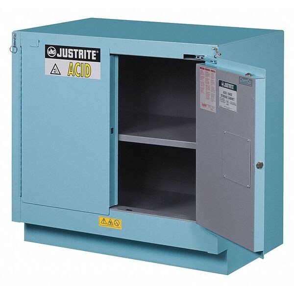 Justrite Corrosive Safety Cabinet, 23 gal, 1 Shelves, Steel, 36 in W x 35-3/4" H x 21-5/8 in D, Blue - 8837222