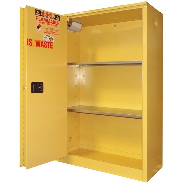 Securall 45 Gallon Hazardous Waste Can Storage Cabinet, Self-Close, Self-Latch Safe-T-Door, Yellow - W2045